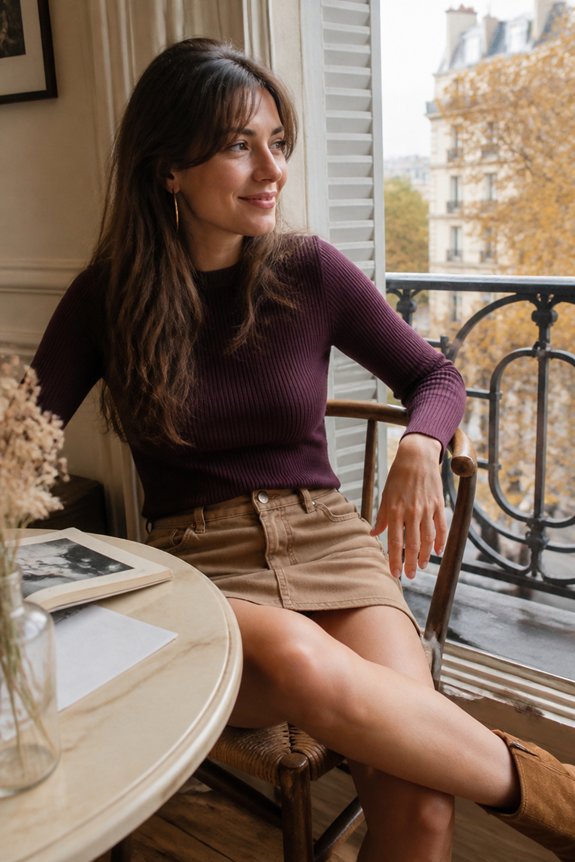 warm plum knit ensemble