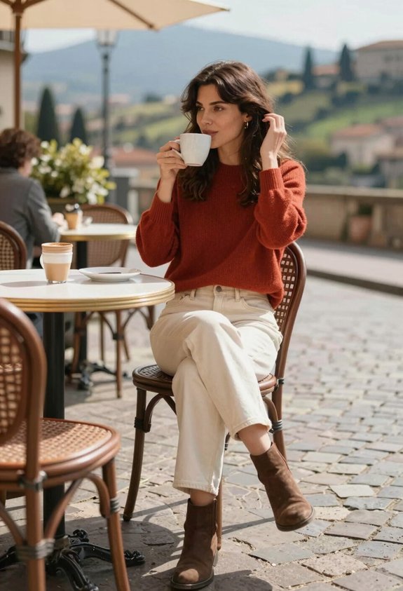 warm sweater light jeans