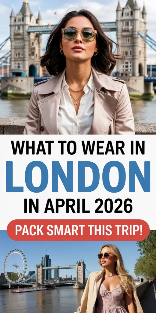 Stylish woman in London with sunglasses, showcasing spring fashion tips for April 2026 travel.