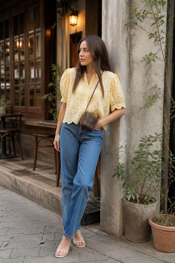 yellow eyelet blouse ensemble