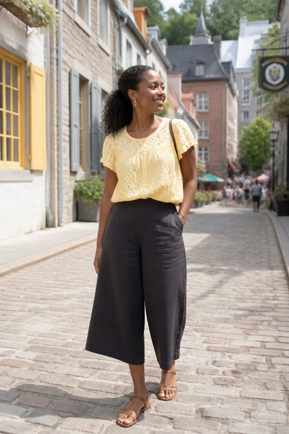 yellow eyelet top culottes