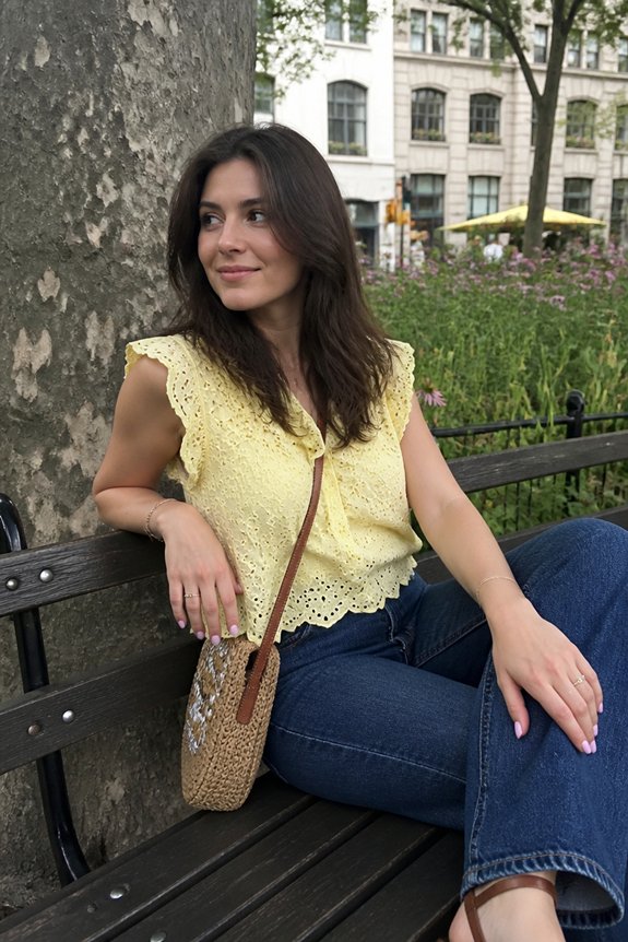 yellow eyelet top denim jeans