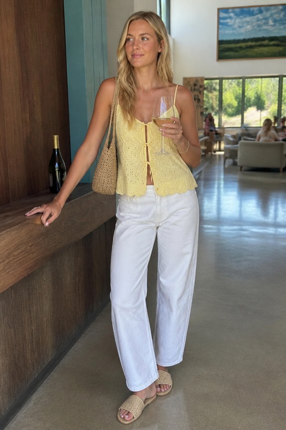 yellow eyelet top ensemble