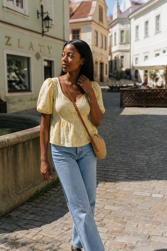 yellow eyelet top ensemble