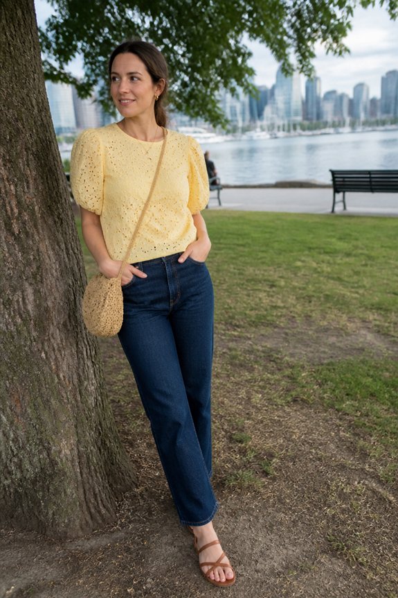 yellow eyelet top outfit
