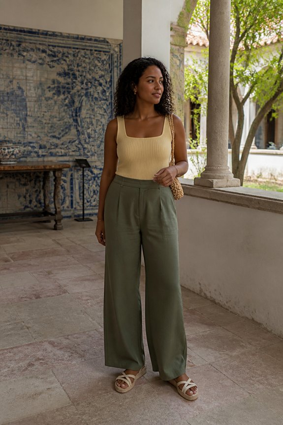 yellow tank olive trousers